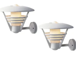 2er Set Außenwandleuchte, Laterne GEMINI weiß / Opalglas, Hausbeleuchtung modern