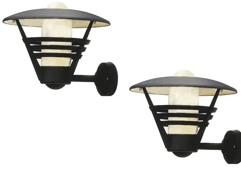 2er Set Außenwandleuchte Laterne GEMINI schwarz Opalglas, Hausbeleuchtung modern