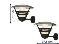 2er Set Außenwandleuchte Laterne GEMINI schwarz Opalglas, Hausbeleuchtung modern
