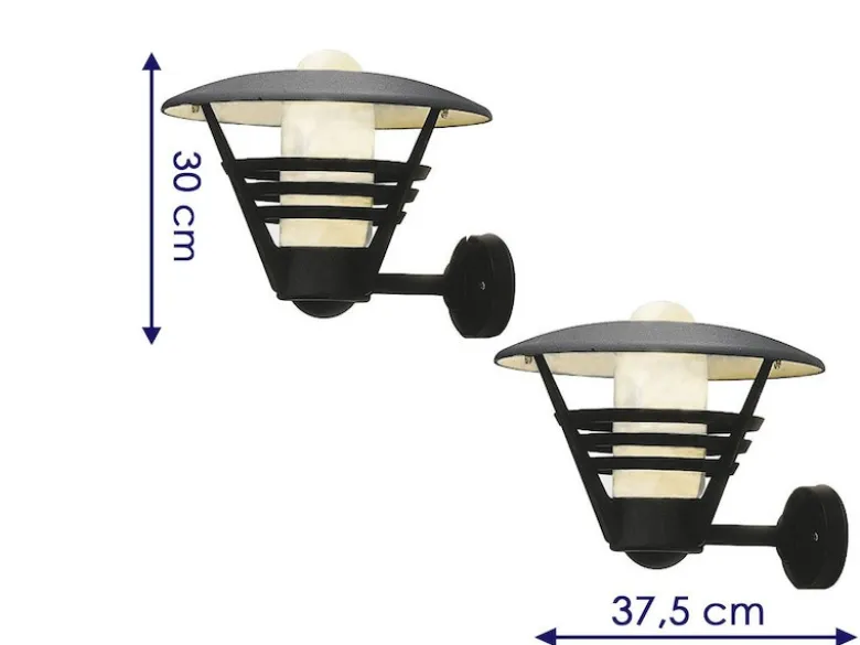 2er Set Außenwandleuchte Laterne GEMINI schwarz Opalglas, Hausbeleuchtung modern