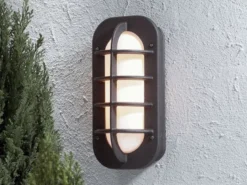 2er Set Außenwandleuchte LOKE mit Steckdose, Alu schwarz, Acrylglas opal