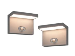 2er SET Außenwandleuchten mit Solar und Strom Hybrid mit Bewegungsmelder B: 18cm