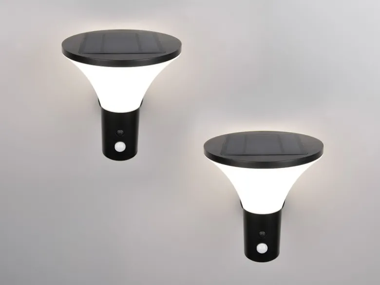 2er SET Außenwandleuchten mit Solar und Strom, Hybrid mit Bewegungsmelder
