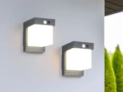2er SET Außenwandleuchten mit Solar und Strom, Hybrid mit Bewegungsmelder