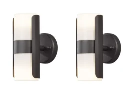 2er Set Außenwandleuchten MODENA schwarz opal, Uplight / Downlight, IP54