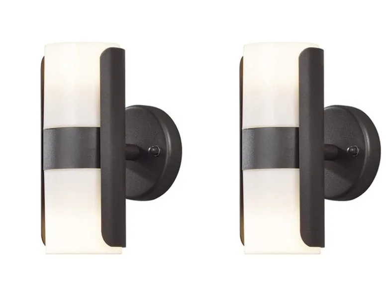 2er Set Außenwandleuchten MODENA schwarz opal, Uplight / Downlight, IP54