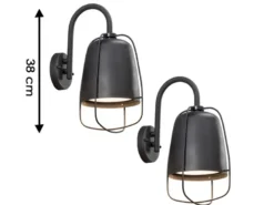 2er-Set Außenwandleuchten PERUGIA, Aluminium schwarz, E27, IP44