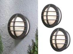 2er Set Außenwandleuchte / Wandlampe ODEN 31cm, Alu schwarz, Acrylglas weiß