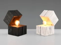 2-er SET aufklappbare LED Tischleuchten aus Holz Weiß & Schwarz, Höhe 16cm