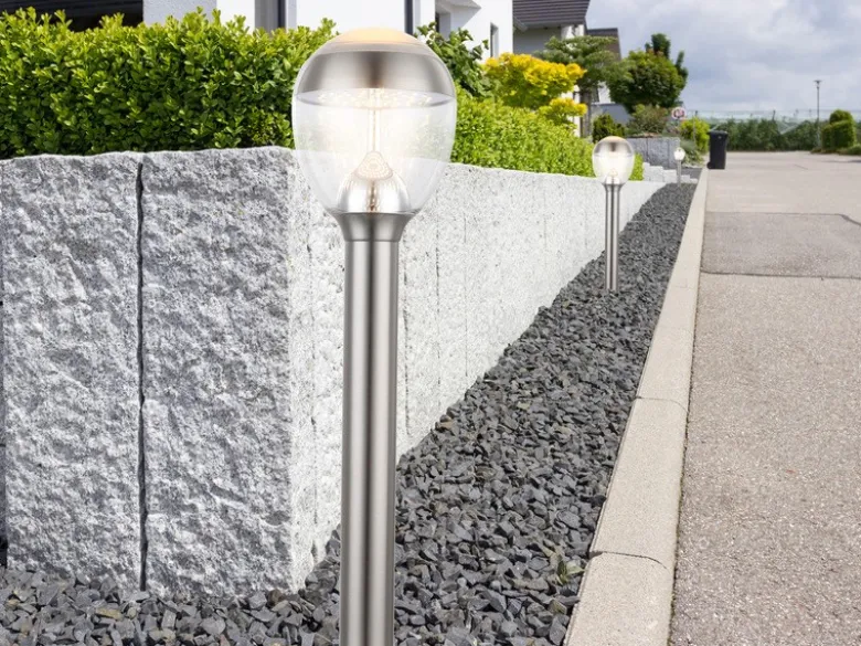 2er Set ausgefallene LED Wegeleuchten aus Edelstahl in Silber, Höhe 59cm