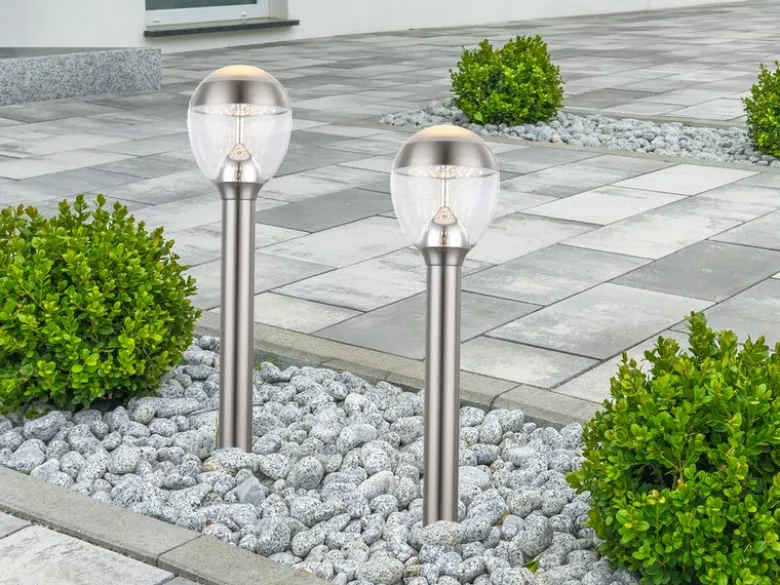2er Set ausgefallene LED Wegeleuchten aus Edelstahl in Silber, Höhe 59cm