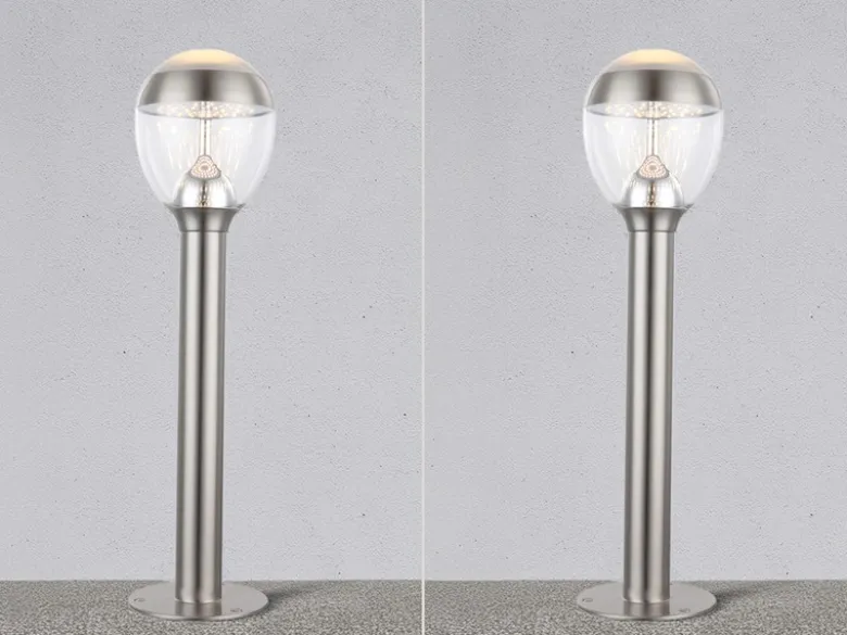 2er Set ausgefallene LED Wegeleuchten aus Edelstahl in Silber, Höhe 59cm