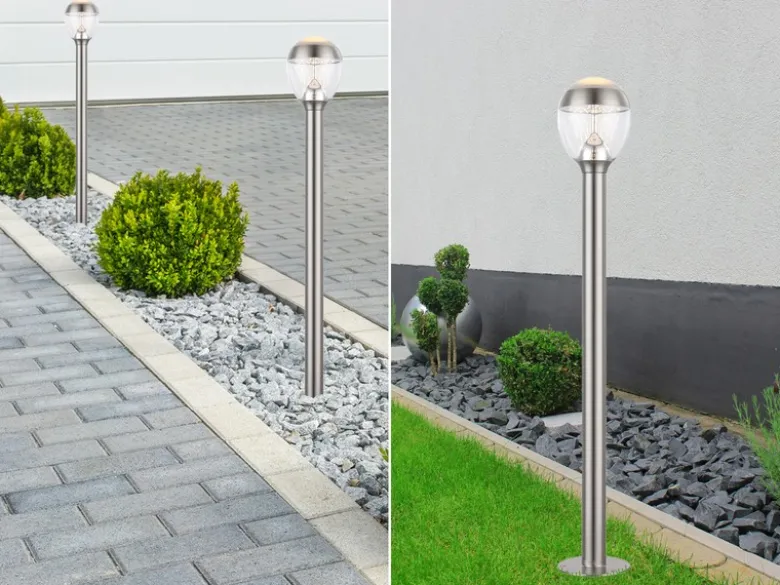 2er Set ausgefallene LED Wegeleuchten aus Edelstahl in Silber, Höhe 99cm