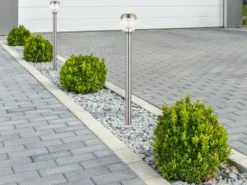 2er Set ausgefallene LED Wegeleuchten aus Edelstahl in Silber, Höhe 99cm