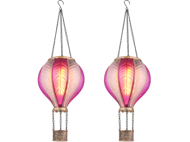 2er Set Deko Solarleuchte mit Heißluftballon in Pink & Rosa, Höhe 46,5cm