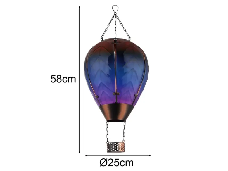 2er Set Deko Solarleuchten Heißluftballon aus Glas Bunt & Flammeneffekt, H:58cm