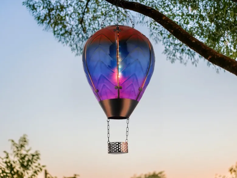 2er Set Deko Solarleuchten Heißluftballon aus Glas Bunt & Flammeneffekt, H:58cm