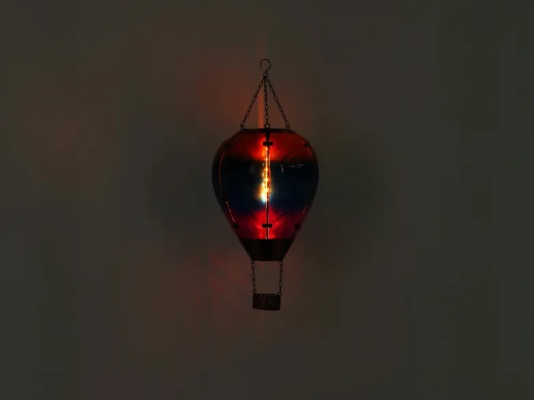 2er Set Deko Solarleuchten Heißluftballon aus Glas Bunt & Flammeneffekt, H:58cm