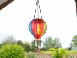 2er Set Deko Solarleuchten mit buntem Heißluftballon aus Kunststoff, Höhe 46,5cm