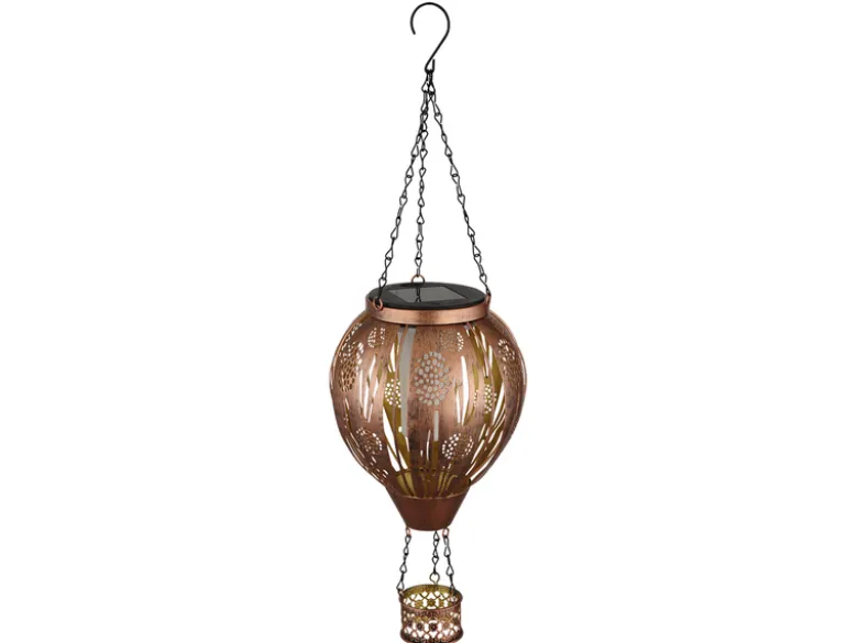 2er Set Deko Solarleuchten mit Heißluftballon Metall Kupfer innen Gold, H: 46cm