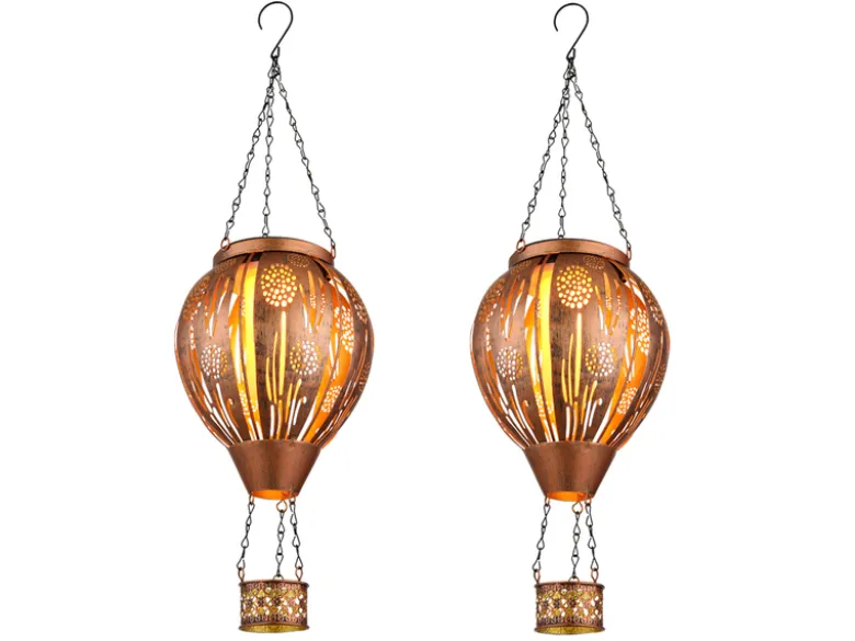 2er Set Deko Solarleuchten mit Heißluftballon Metall Kupfer innen Gold, H: 46cm