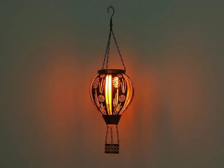 2er Set Deko Solarleuchten mit Heißluftballon Metall Kupfer innen Gold, H: 46cm
