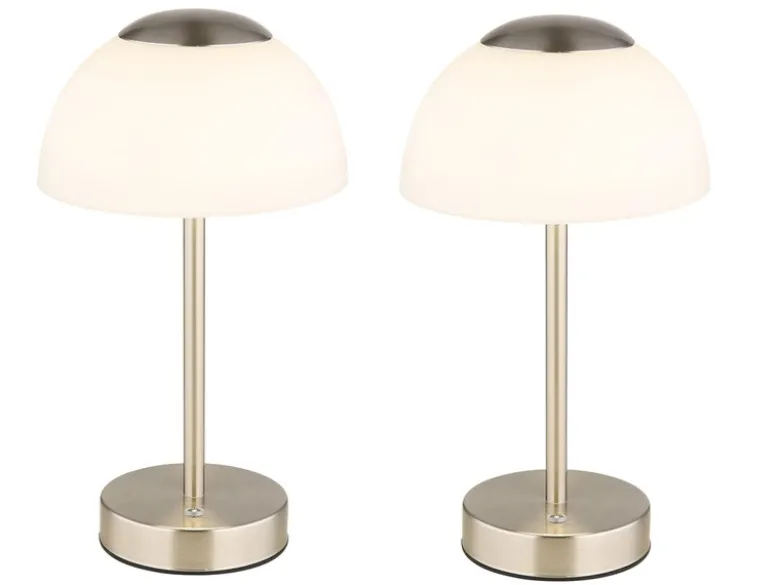 2er Set Dimmbare Akku Tischleuchten per USB aufladbar, Silber, Höhe 31cm