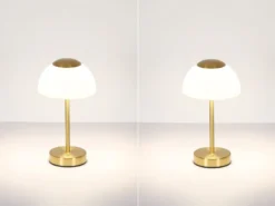 2er Set Dimmbare Akku Tischleuchten per USB aufladbar, Messing, Höhe 31cm