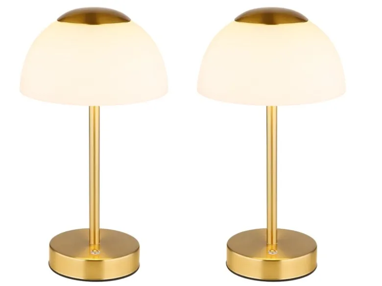2er Set Dimmbare Akku Tischleuchten per USB aufladbar, Messing, Höhe 31cm