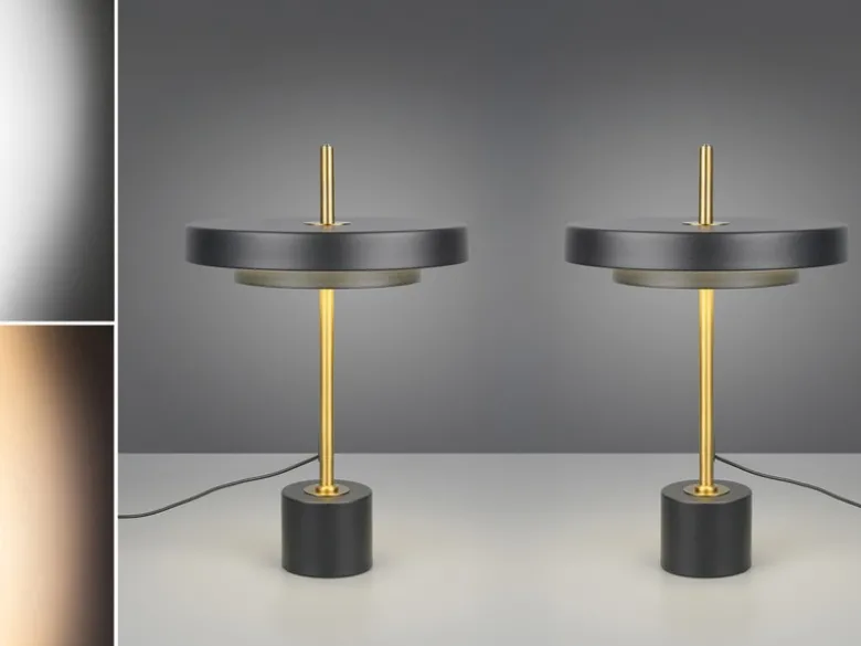 2er SET dimmbare LED Tischlampen im modernen Design, Schwarz Gold, Höhe 45,5cm