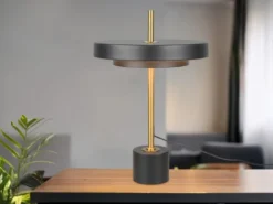 2er SET dimmbare LED Tischlampen im modernen Design, Schwarz Gold, Höhe 45,5cm