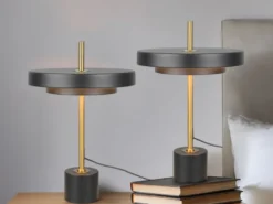 2er SET dimmbare LED Tischlampen im modernen Design, Schwarz Gold, Höhe 45,5cm