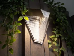 2er Set Dreieckige LED Solar Außenleuchte, Bewegungsmelder, Edelstahl, Downlight