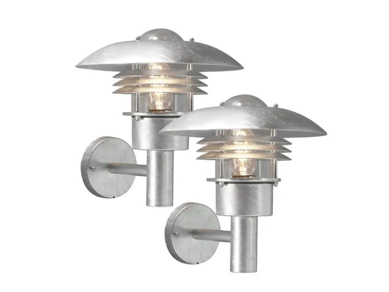 2er Set elegante Wandleuchten MODENA galv. Stahl, E27, Höhe 29 cm, IP44