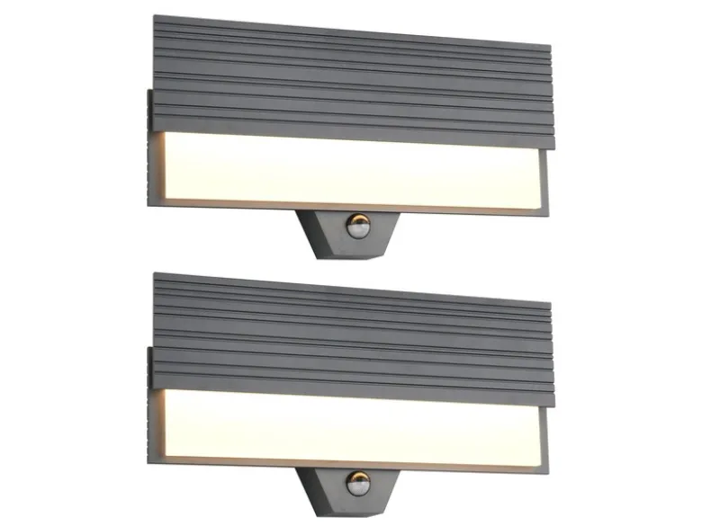 2er Set flache LED Außenwandleuchten mit Bewegungsmelder Anthrazit, Breite 40cm