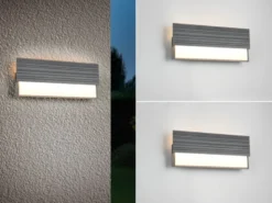 2er Set flache LED Außenwandleuchten aus Aluminium in Anthrazit, Breite 40cm