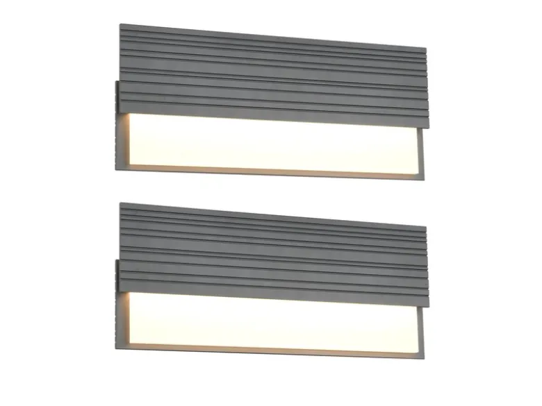 2er Set flache LED Außenwandleuchten aus Aluminium in Anthrazit, Breite 40cm
