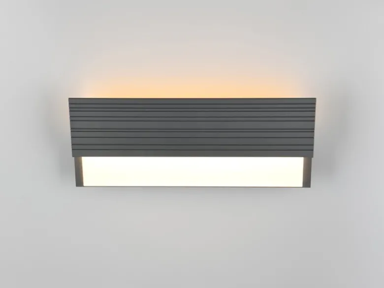 2er Set flache LED Außenwandleuchten aus Aluminium in Anthrazit, Breite 40cm