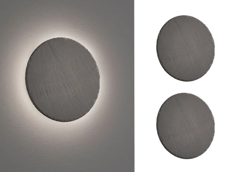 2er SET flache LED Innen Wandleuchten aus Naturschiefer, Ø 20cm