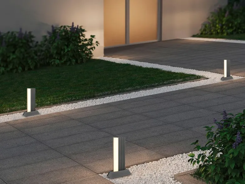 2er Set flache LED Sockelleuchten aus Aluminium in Anthrazit, Höhe 50cm