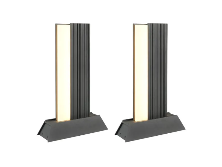 2er Set flache LED Sockelleuchten aus Aluminium in Anthrazit, Höhe 50cm
