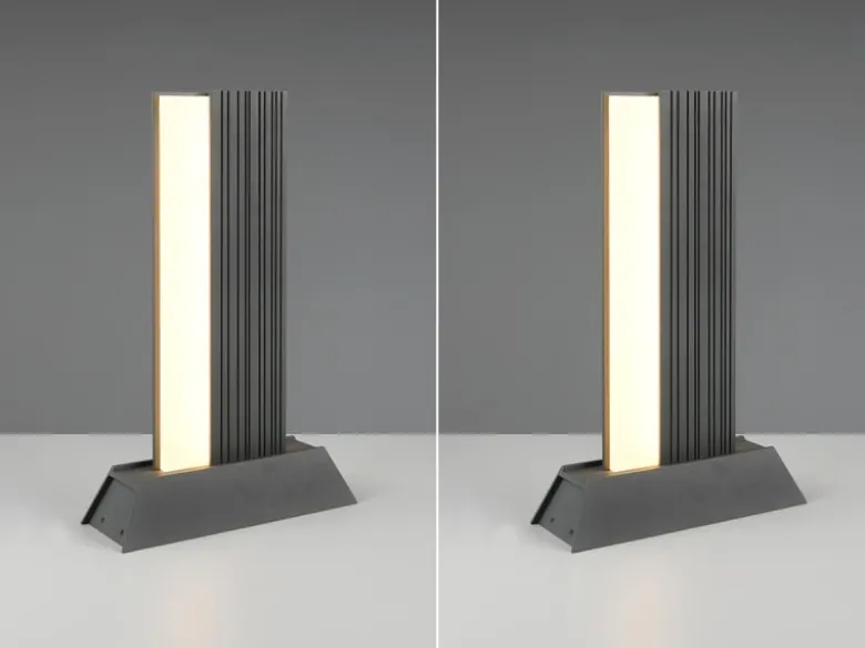2er Set flache LED Sockelleuchten aus Aluminium in Anthrazit, Höhe 50cm