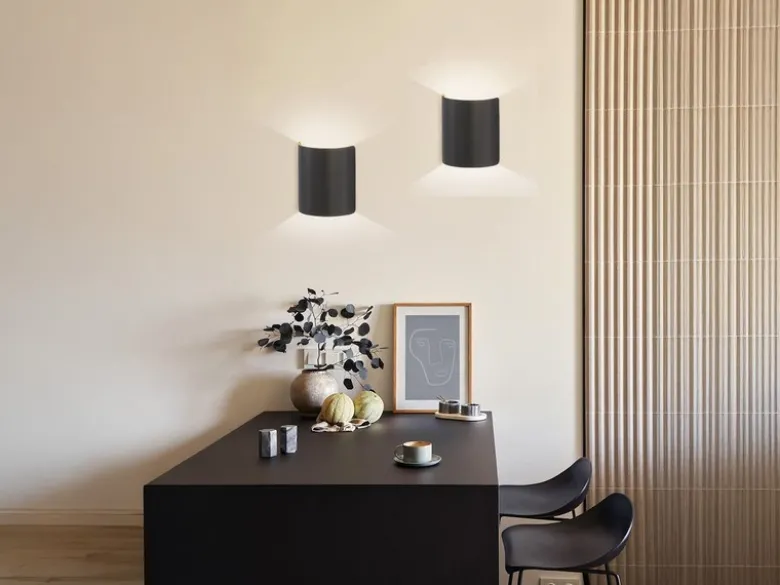 2er SET flache LED Updown Wandlampen Schwarz / innen Gold, Höhe 15cm