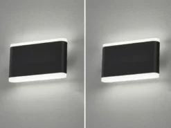 2er SET flache LED Wandlampen Schwarz für Innen & Außen, Breite 17,5cm