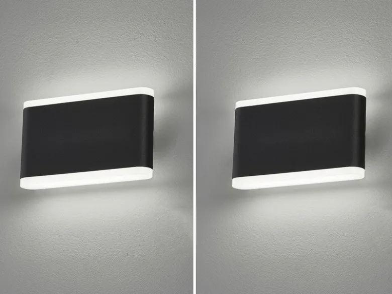 2er SET flache LED Wandlampen Schwarz für Innen & Außen, Breite 17,5cm