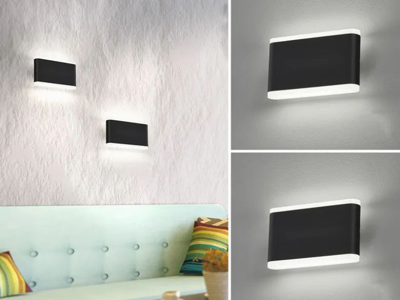 2er SET flache LED Wandlampen Schwarz für Innen & Außen, Breite 17,5cm