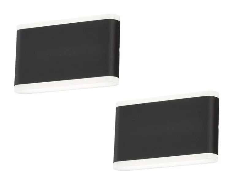 2er SET flache LED Wandlampen Schwarz für Innen & Außen, Breite 17,5cm
