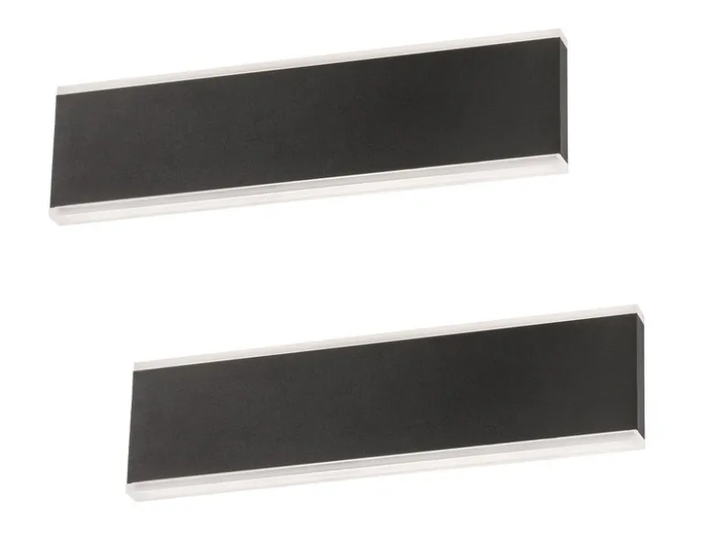 2er SET flache LED Wandlampen Schwarz mit Schalter, Breite 30,5cm