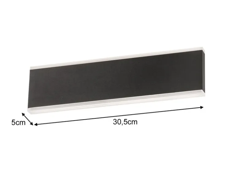 2er SET flache LED Wandlampen Schwarz mit Schalter, Breite 30,5cm