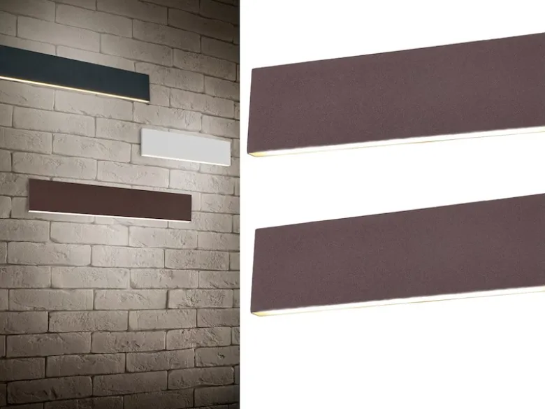 2er Set Flache LED Wandleuchten Up & Down Rostoptik - 3 Stufen Dimmer, B: 28cm